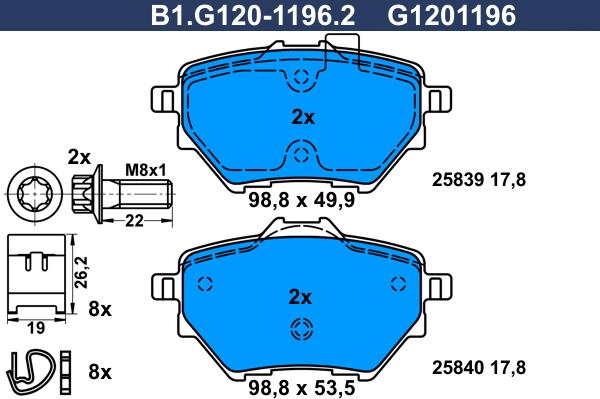 Galfer B1.G120-1196.2 - Тормозные колодки, дисковые, комплект autospares.lv