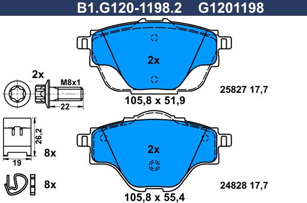 Galfer B1.G120-1198.2 - Тормозные колодки, дисковые, комплект autospares.lv