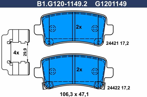 Galfer B1.G120-1149.2 - Тормозные колодки, дисковые, комплект autospares.lv