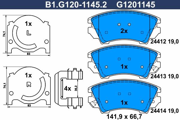 Galfer B1.G120-1145.2 - Тормозные колодки, дисковые, комплект autospares.lv