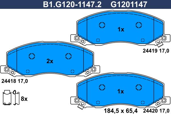 Galfer B1.G120-1147.2 - Тормозные колодки, дисковые, комплект autospares.lv