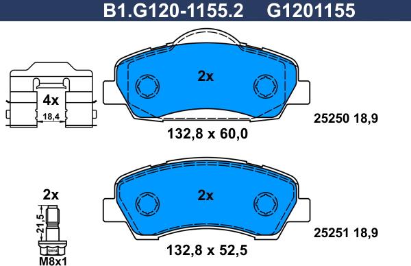 Galfer B1.G120-1155.2 - Тормозные колодки, дисковые, комплект autospares.lv