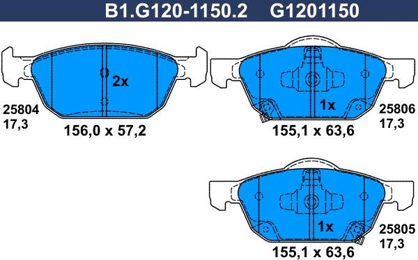 Galfer B1.G120-1150.2 - Тормозные колодки, дисковые, комплект autospares.lv