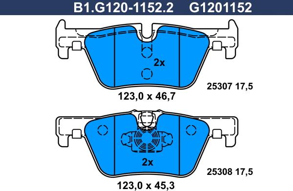 Galfer B1.G120-1152.2 - Тормозные колодки, дисковые, комплект autospares.lv