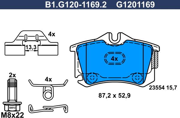 Galfer B1.G120-1169.2 - Тормозные колодки, дисковые, комплект autospares.lv