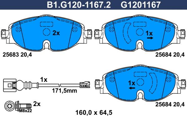 Galfer B1.G120-1167.2 - Тормозные колодки, дисковые, комплект autospares.lv