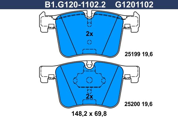 Galfer B1.G120-1102.2 - Тормозные колодки, дисковые, комплект autospares.lv