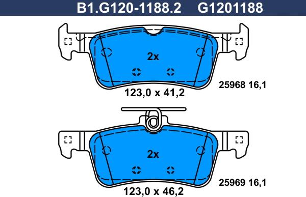 Galfer B1.G120-1188.2 - Тормозные колодки, дисковые, комплект autospares.lv