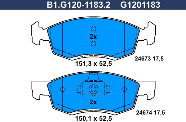 Galfer B1.G120-1183.2 - Тормозные колодки, дисковые, комплект autospares.lv