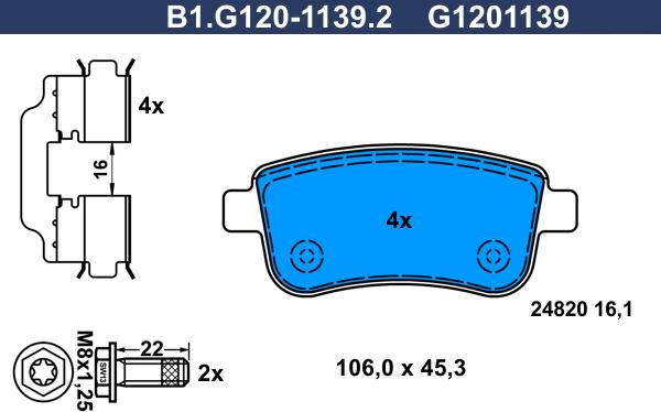 Galfer B1.G120-1139.2 - Тормозные колодки, дисковые, комплект autospares.lv