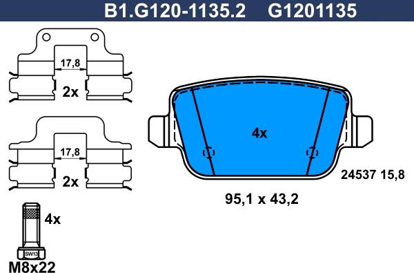 Galfer B1.G120-1135.2 - Тормозные колодки, дисковые, комплект autospares.lv