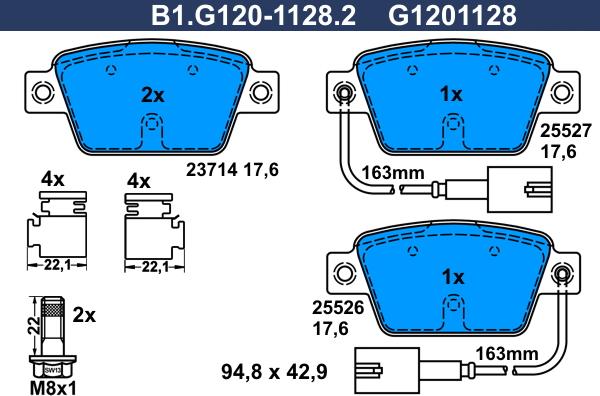 Galfer B1.G120-1128.2 - Тормозные колодки, дисковые, комплект autospares.lv