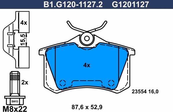 Galfer B1.G120-1127.2 - Тормозные колодки, дисковые, комплект autospares.lv