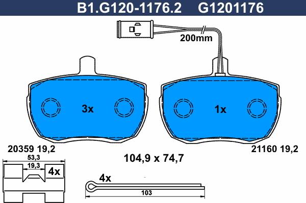 Galfer B1.G120-1176.2 - Тормозные колодки, дисковые, комплект autospares.lv