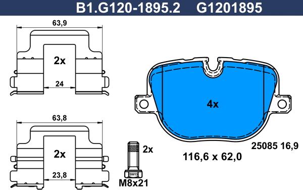 Galfer B1.G120-1895.2 - Тормозные колодки, дисковые, комплект autospares.lv