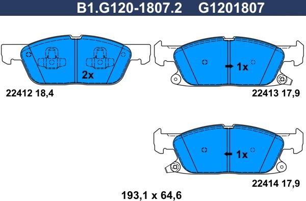 Galfer B1.G120-1807.2 - Тормозные колодки, дисковые, комплект autospares.lv