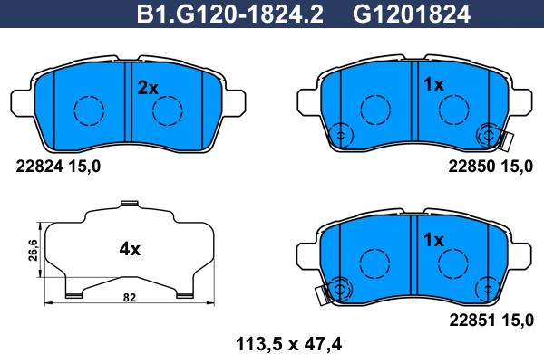 Galfer B1.G120-1824.2 - Тормозные колодки, дисковые, комплект autospares.lv