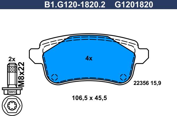 Galfer B1G12018202 - Тормозные колодки, дисковые, комплект autospares.lv