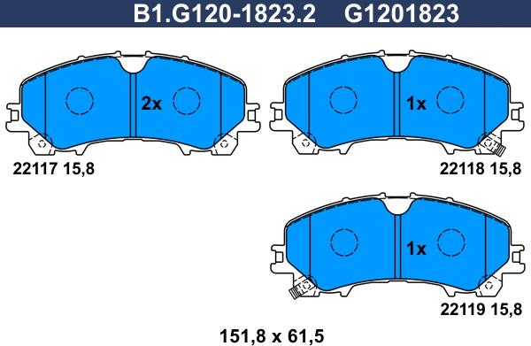 Galfer B1.G120-1823.2 - Тормозные колодки, дисковые, комплект autospares.lv