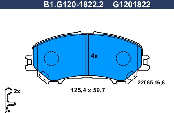 Galfer B1.G120-1822.2 - Тормозные колодки, дисковые, комплект autospares.lv