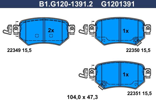 Galfer B1.G120-1391.2 - Тормозные колодки, дисковые, комплект autospares.lv