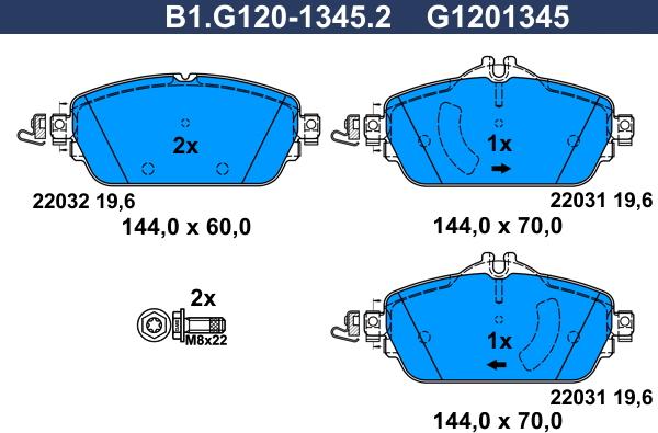 Galfer B1.G120-1345.2 - Тормозные колодки, дисковые, комплект autospares.lv