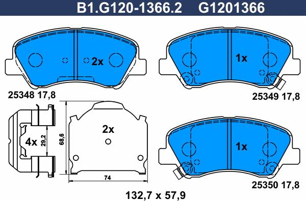 Galfer B1.G120-1366.2 - Тормозные колодки, дисковые, комплект autospares.lv