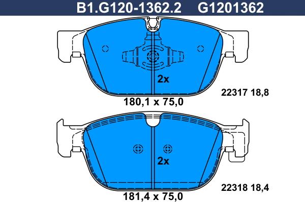 Galfer B1G12013622 - Тормозные колодки, дисковые, комплект autospares.lv