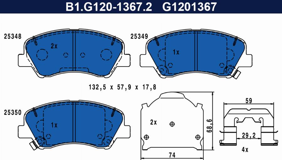 Galfer B1.G120-1367.2 - Тормозные колодки, дисковые, комплект autospares.lv