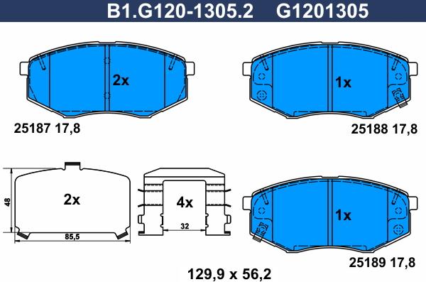 Galfer B1.G120-1305.2 - Тормозные колодки, дисковые, комплект autospares.lv