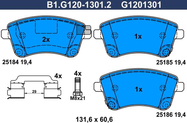 Galfer B1.G120-1301.2 - Тормозные колодки, дисковые, комплект autospares.lv