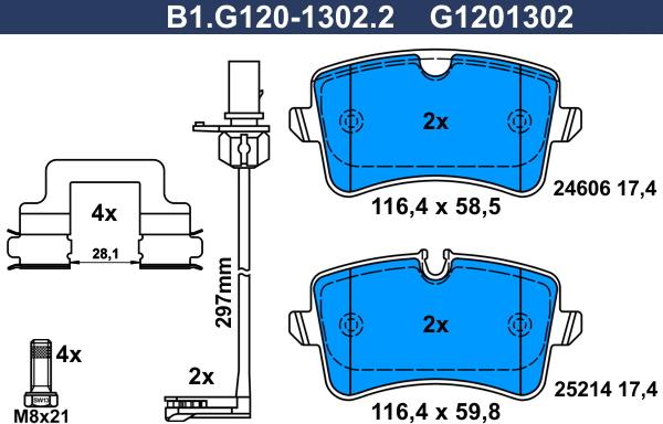 Galfer B1.G120-1302.2 - Тормозные колодки, дисковые, комплект autospares.lv