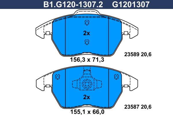 Galfer B1.G120-1307.2 - Тормозные колодки, дисковые, комплект autospares.lv