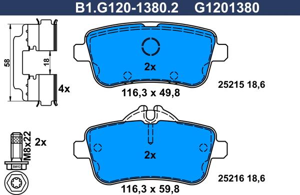 Galfer B1.G120-1380.2 - Тормозные колодки, дисковые, комплект autospares.lv