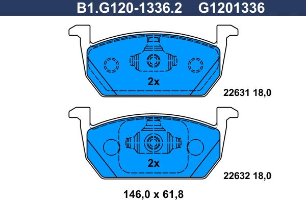 Galfer B1.G120-1336.2 - Тормозные колодки, дисковые, комплект autospares.lv