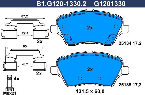 Galfer B1.G120-1330.2 - Тормозные колодки, дисковые, комплект autospares.lv