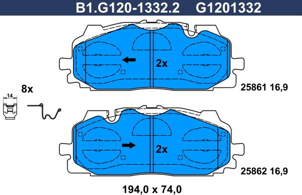 Galfer B1.G120-1332.2 - Тормозные колодки, дисковые, комплект autospares.lv