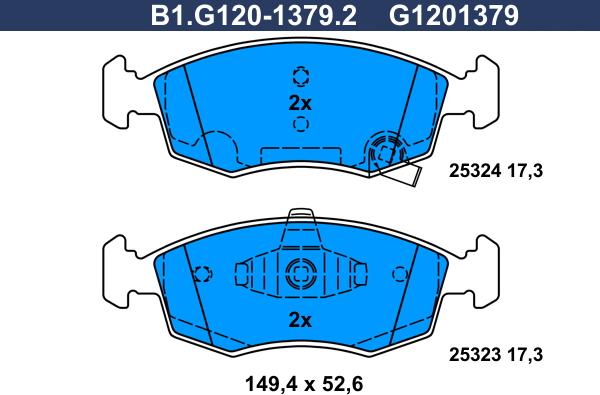 Galfer B1.G120-1379.2 - Тормозные колодки, дисковые, комплект autospares.lv