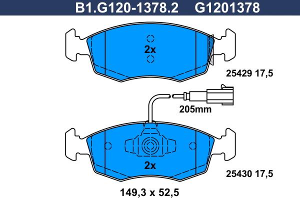 Galfer B1.G120-1378.2 - Тормозные колодки, дисковые, комплект autospares.lv
