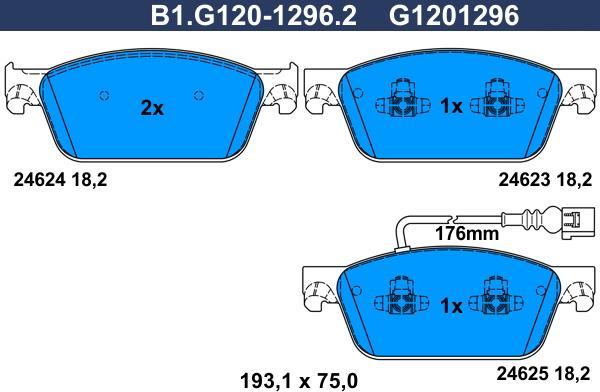 Galfer B1.G120-1296.2 - Тормозные колодки, дисковые, комплект autospares.lv