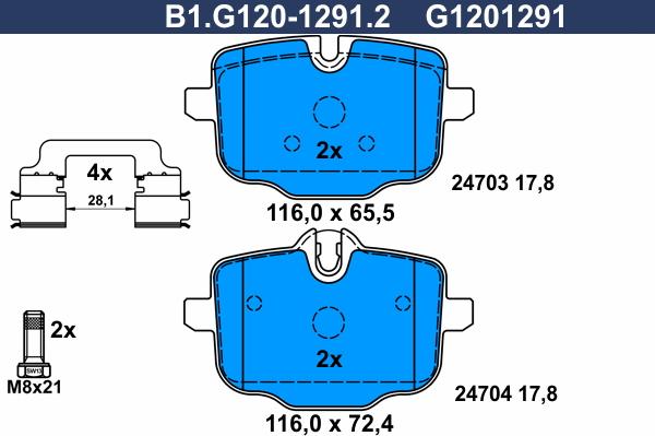 Galfer B1.G120-1291.2 - Тормозные колодки, дисковые, комплект autospares.lv