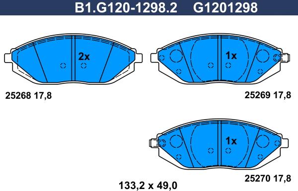 Galfer B1.G120-1298.2 - Тормозные колодки, дисковые, комплект autospares.lv