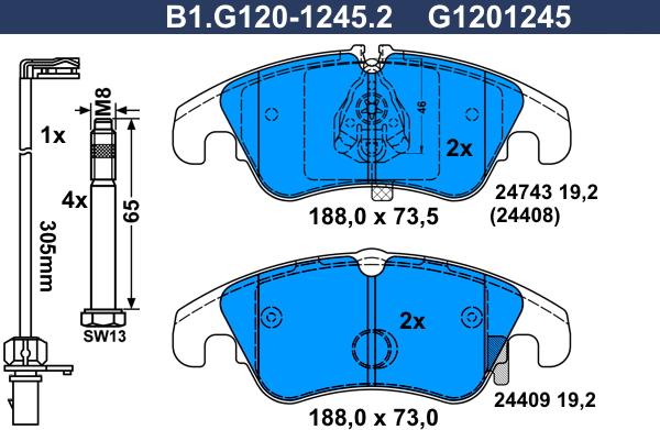 Galfer B1.G120-1245.2 - Тормозные колодки, дисковые, комплект autospares.lv