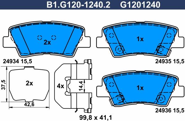 Galfer B1.G120-1240.2 - Тормозные колодки, дисковые, комплект autospares.lv