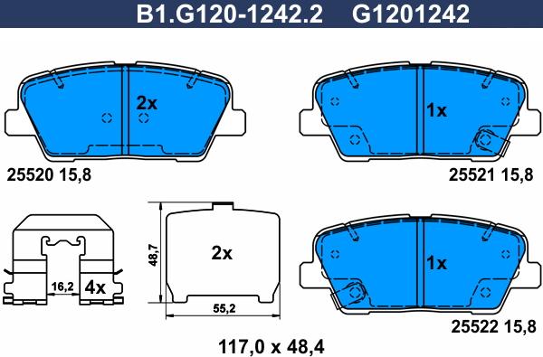 Galfer B1.G120-1242.2 - Тормозные колодки, дисковые, комплект autospares.lv