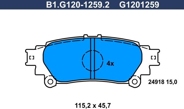 Galfer B1.G120-1259.2 - Тормозные колодки, дисковые, комплект autospares.lv