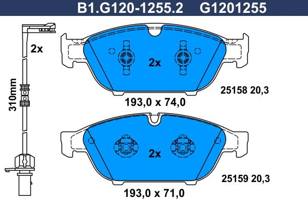 Galfer B1.G120-1255.2 - Тормозные колодки, дисковые, комплект autospares.lv