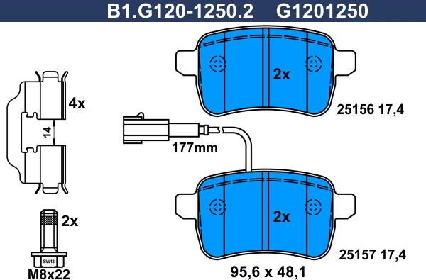 Galfer B1.G120-1250.2 - Тормозные колодки, дисковые, комплект autospares.lv