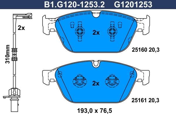 Galfer B1.G120-1253.2 - Тормозные колодки, дисковые, комплект autospares.lv