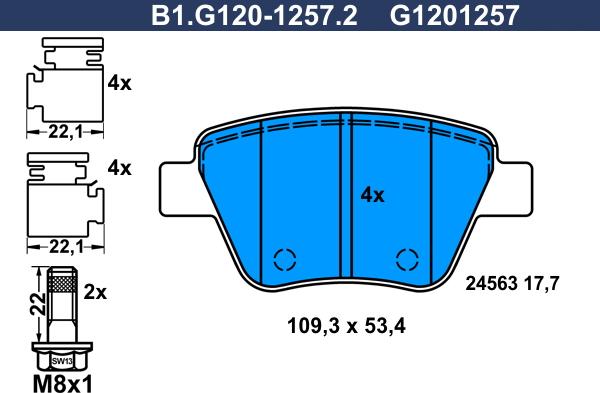 Galfer B1.G120-1257.2 - Тормозные колодки, дисковые, комплект autospares.lv